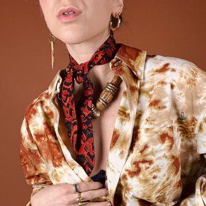 Handmade Black, Orange, and Red Floral Bohemian Neckerchief And Hair Tie